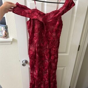Brand New- Chic Off-Shoulder Red embroidered sparkle Floral gown